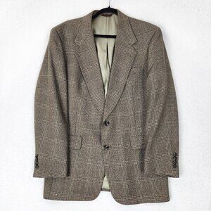 Hart Schaffner Marx Jacket Mens 40R Brown Plaid Wool Blazer Softly Tailored